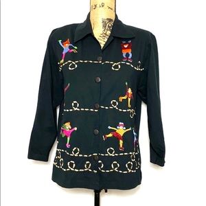 Black Cotton Embroidered Button-Down Shirt S